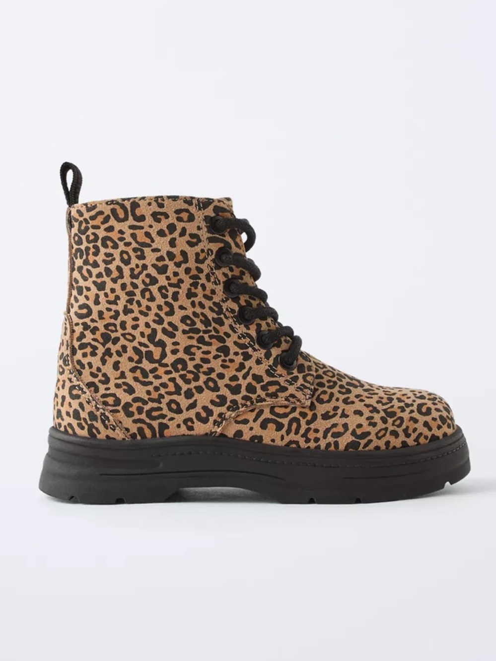 Zara Leopard Animal Print Lace-Up Combat Boot in Tan and Black